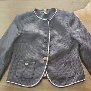 Tommy Hilfiger Blue Textured Blazer with White Piping Sz 2